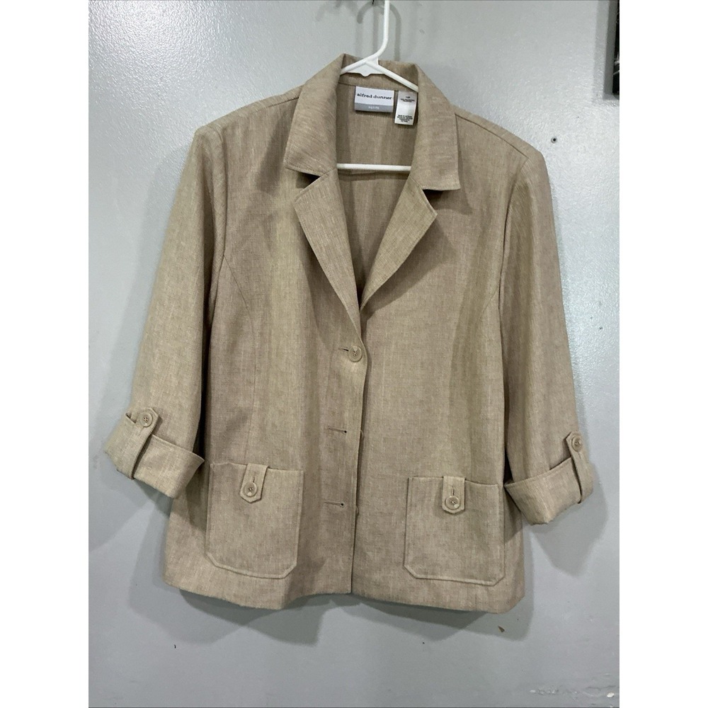 Alfred Dunner Beige Front Lined Women Button Jacket Blazer S 14P outside Pockets